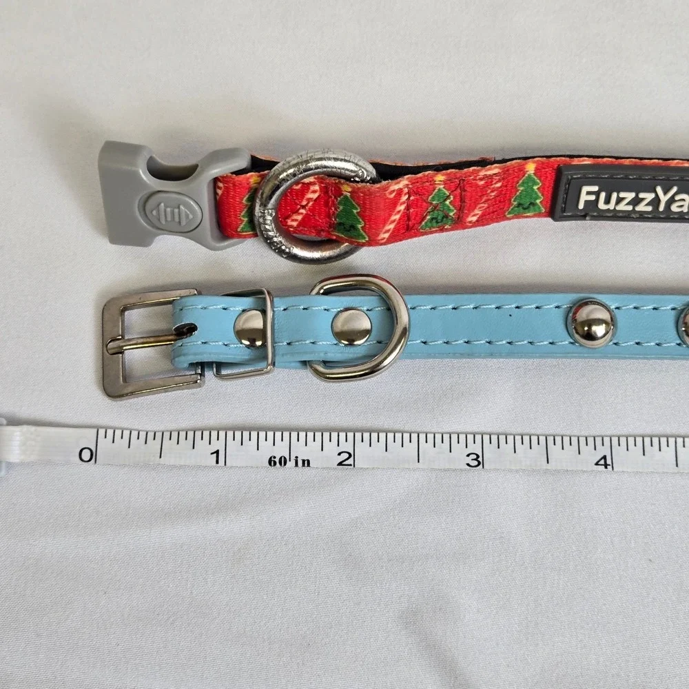 Small Dog Accessories, 2 Collars, 1 Leash,‎ Red Green Blue